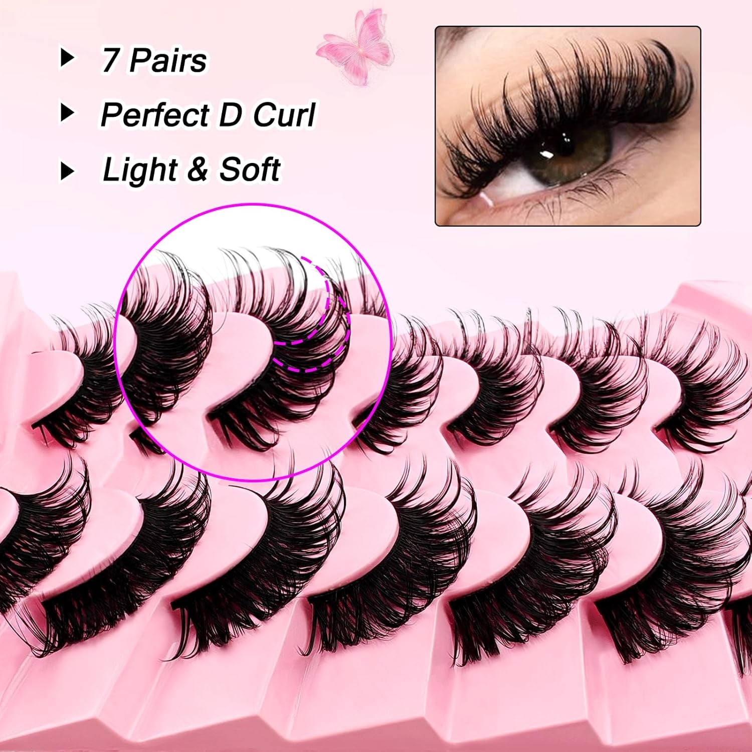 7 Pairs Manga Lashes Wet Look 20Mm Flu-Ffy D Curl Lashes Cat-Eye Lashes Volume Spiky Lashes Wispy Fairy Lashes Faux Mink False Eyelashes Japanese Korean Lashes(Sj03)