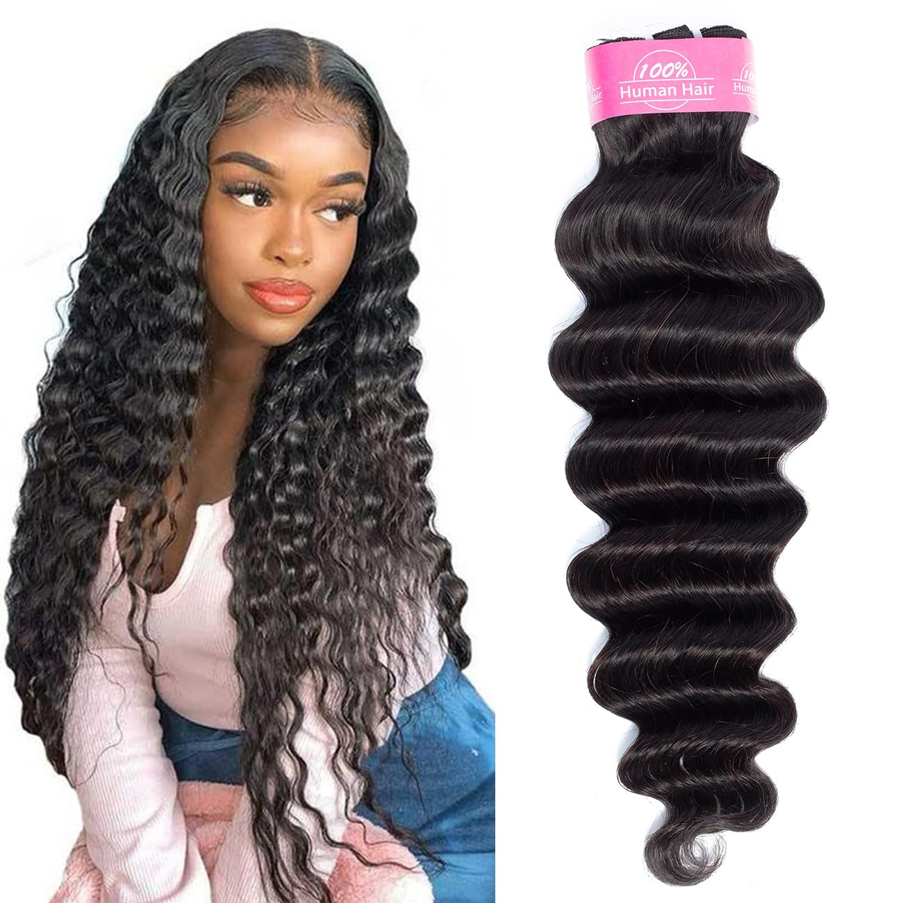 Loose Deep Bundles Human Hair 30 Inch Loose Deep Human Hair Bundles Wet and Wavy Human Hair Weave 1 Bundles Brazilian Loose Deep Unprocessed Virgin Human Hair Bundles Natural Color 100G/Bundle