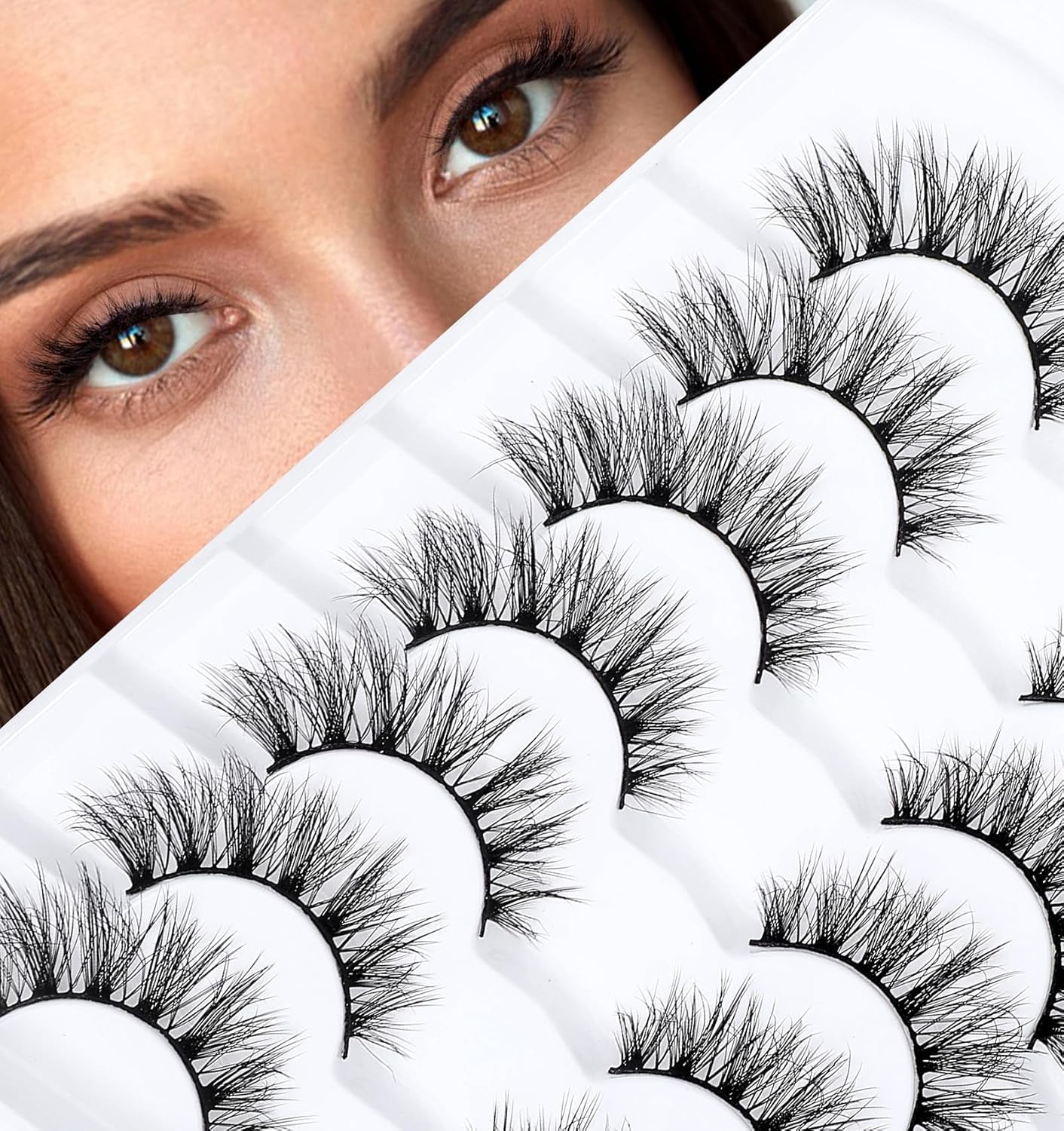 Lash Strips Cat Eye, 14 Pcs Wispy Cat Eye Lash Clusters, Strip Lashes Wispy, Faux Mink Lash Clusters, Reusable Cat Eyelashes, 3D Fluffy Natural Look Extensions for Women, Girls, Daily, Makeup