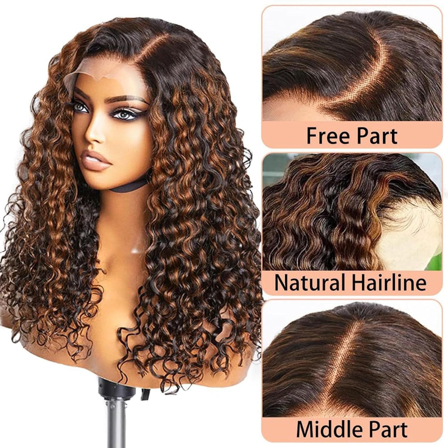 Human Hair Wig 5X5 Highlight P1B30 Brown Water Wave Lace Front Wigs Human Hair Dark Brown Water Wave Human Hair Wig 200% Density