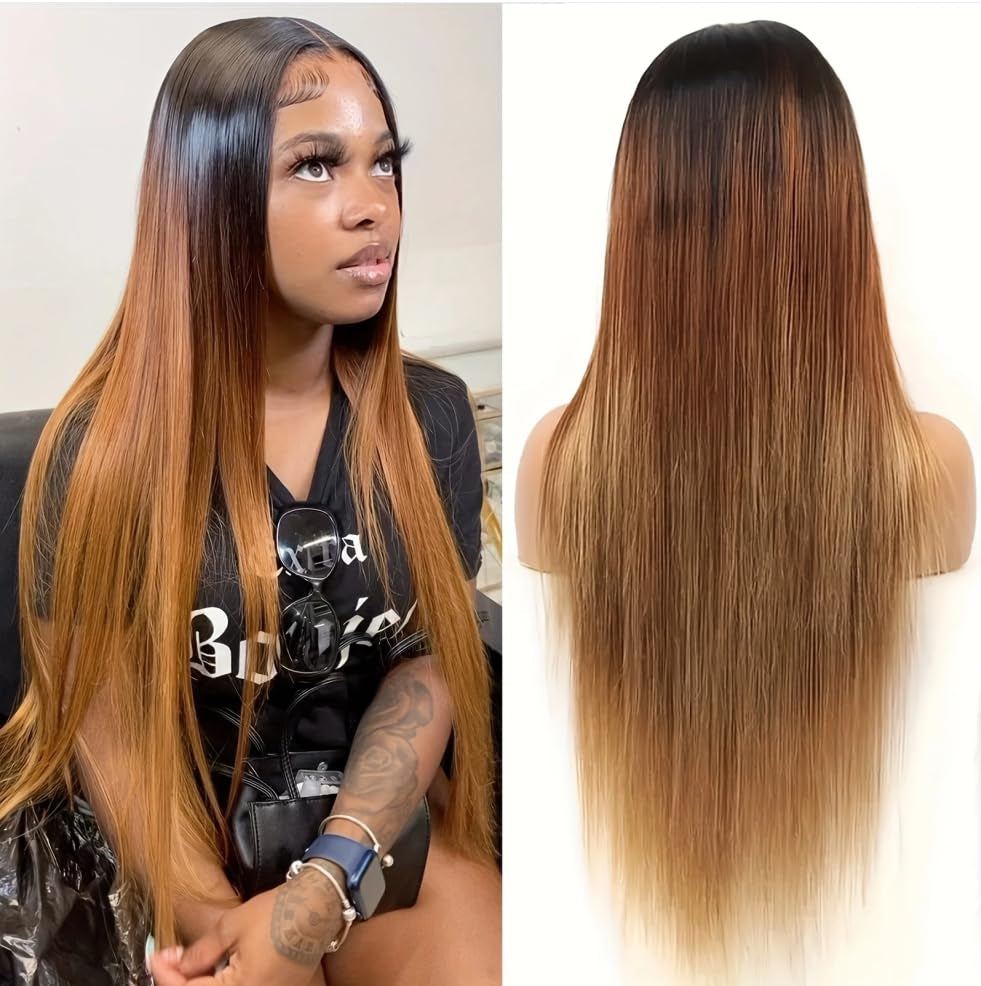 13X6 Highlight Ombre Lace Front Wig Human Hair Pre Plucked OT4/30/27 Colored Honey Blonde Lace Front Wig with Baby Hair180% Density (22Inch, 13X6 Ombre Straight Lace Wig)