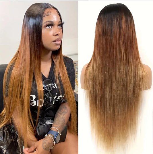 13X6 Highlight Ombre Lace Front Wig Human Hair Pre Plucked OT4/30/27 Colored Honey Blonde Lace Front Wig with Baby Hair180% Density (22Inch, 13X6 Ombre Straight Lace Wig)