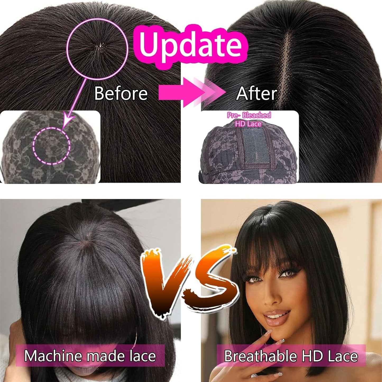 Bob Wig with Bangs Human Hair Straight 3X1 Transparent Lace Closure Bob Wigs for Black Women Natural Black 14 Inch