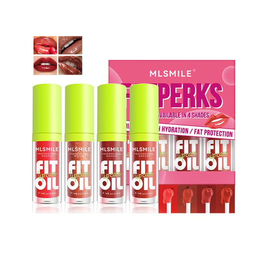 4Pcs Lip Glow Oil Lip Balm Set, Plumping Tinted Lip Gloss Oil (#B)
