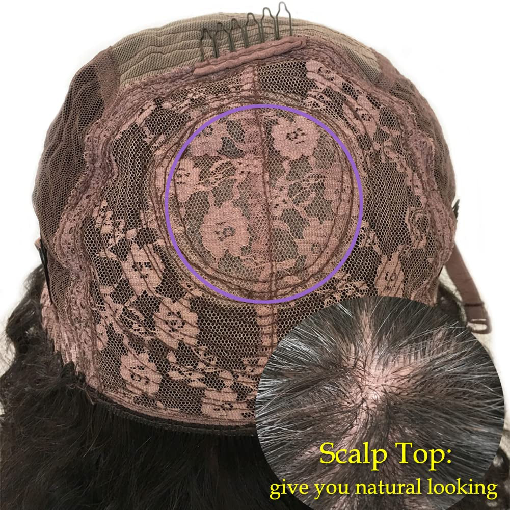 Body Wave Wigs with Bangs Human Hair Glueless Wavy Full Machine Made Scalp Top Wig None Lace Front Wigs for Black Women 180% Density Brazilian Virgin Hair Natural Color 22 Inch