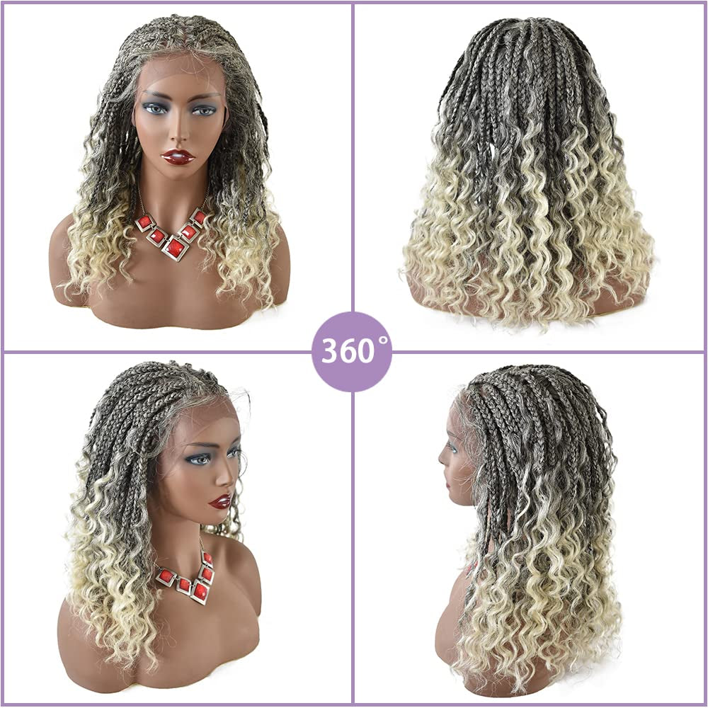 Braided Wigs for Black Women HD Lace Front Braided Wigs Knotless Box Braid Wigs Premium Kanekalon Synthetic Braid Wig with Baby Hair Handmade Micro Cornrow Braided Wig (#1B/613)