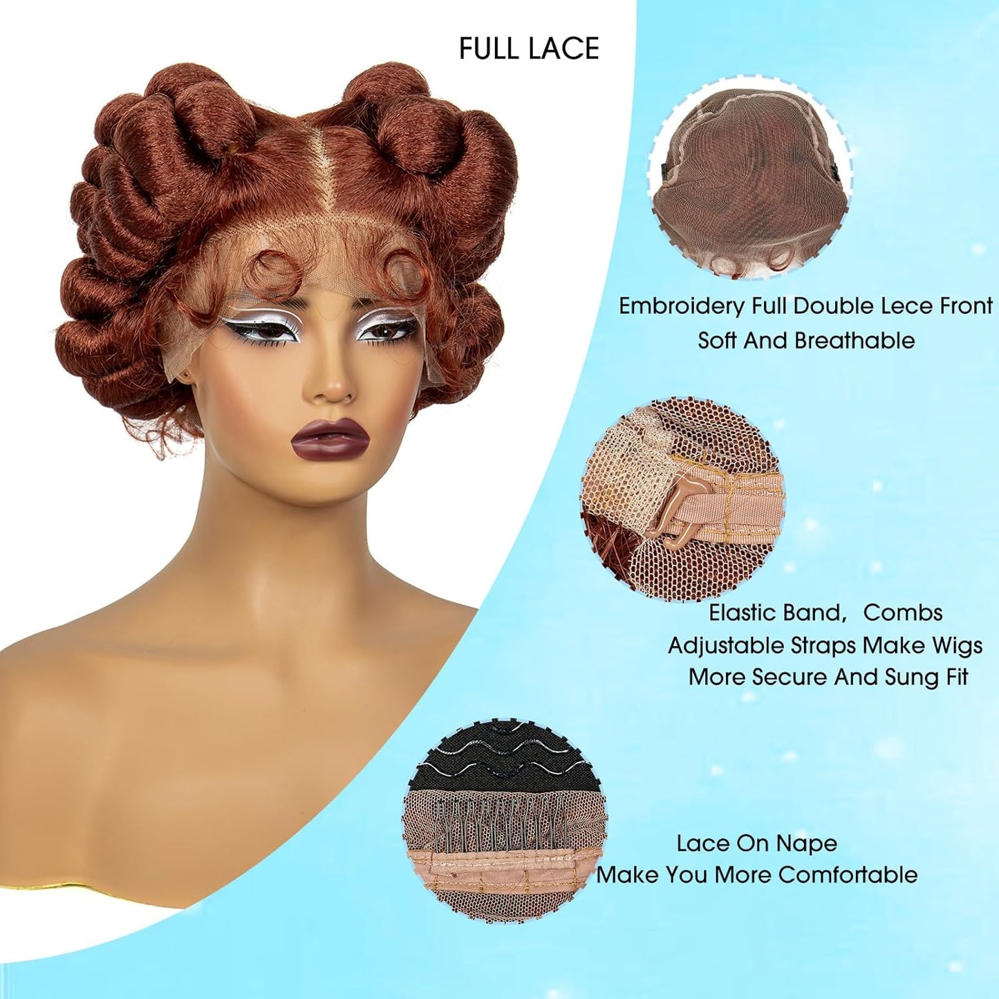 Transparent Full Lace Braided Wigs Short Cute Handmade Bantu Synthetic Braided Lace Wigs with Baby Hair Knotless Braiding Hair Wigs for Black Women(350#)