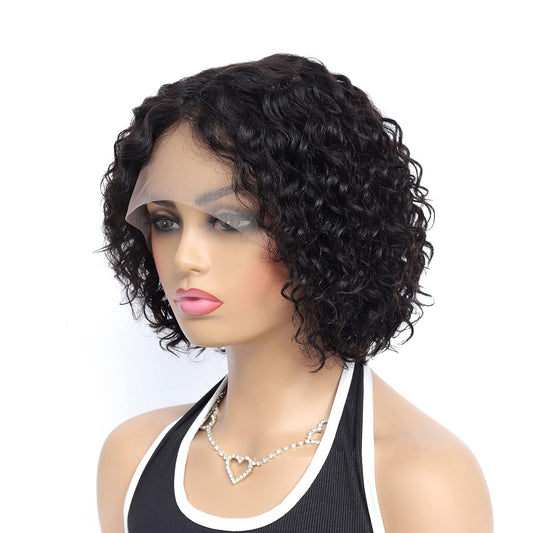 Short Curly Bob Wig Human Hair 13X5X1 T Part Lace Front Bob Wigs Human Hair Pre Plucked Curly Human Hair Wigs for Black Women 150% Density 10 Inch