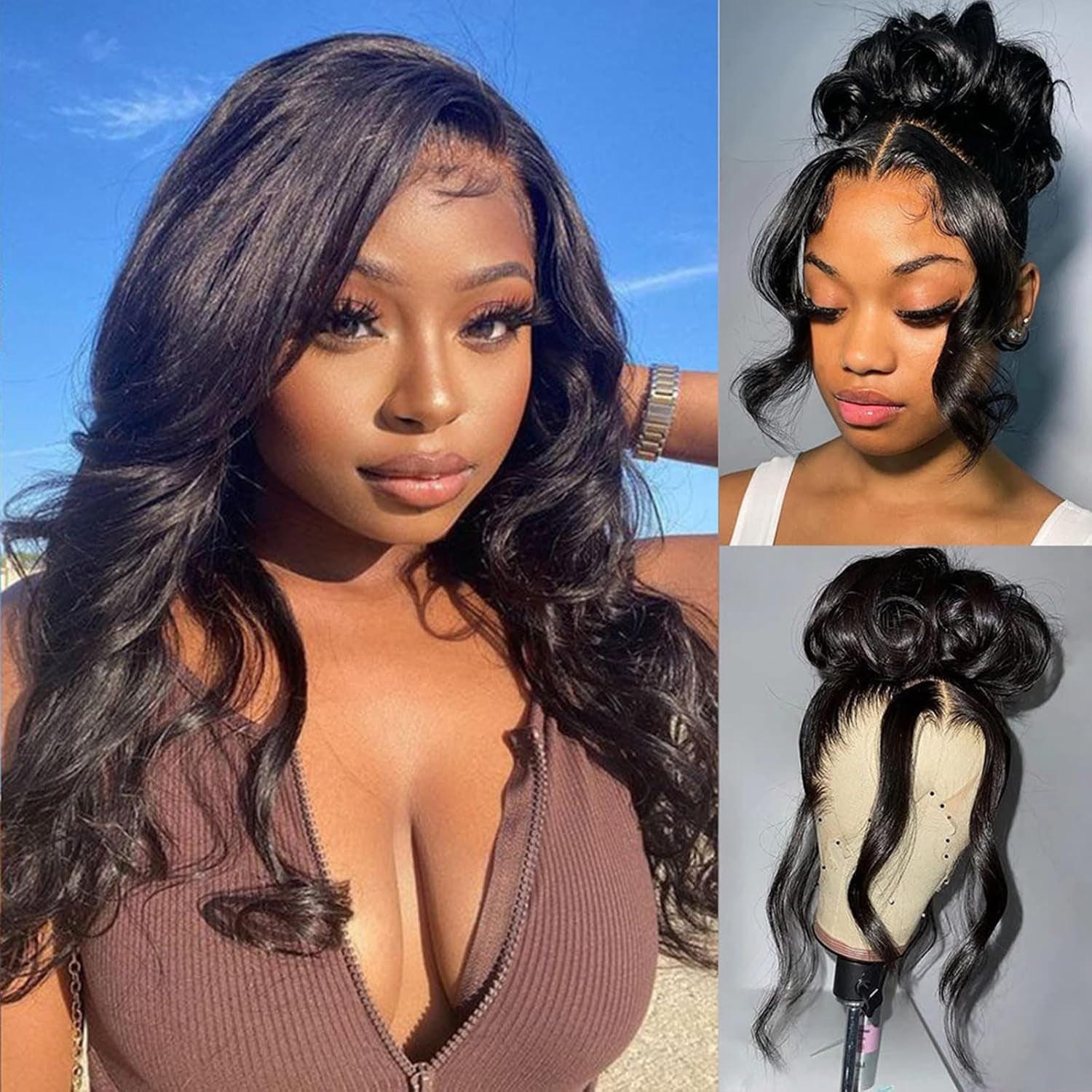 Body Wave HD Lace Front Wigs Human Hair Pre Plucked Glueless Short Wave Human Hair Wig 13X4 Body Wave Swiss Lace Front Wig Human Hair for Black Women 180% Density with Baby Hair Natural Color 16 Inch