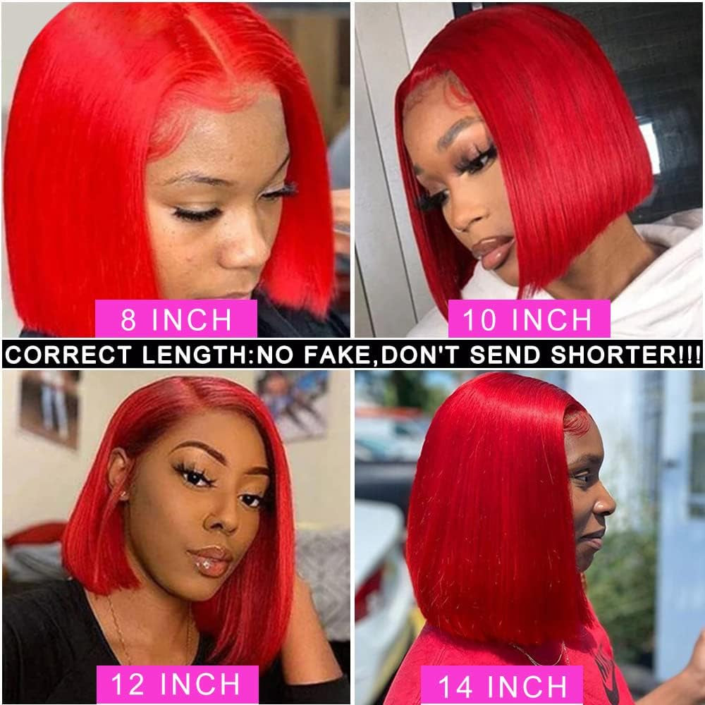 Hot Red Bob Wigs Human Hair 13X4 Straight HD Red Bob Lace Front Wigs Human Hair Wear and Go Glueless Wig Human Hair Pre Plucked HD Lace Frontal Wig with Natural Hairline Short Bob Wigs for Black Women
