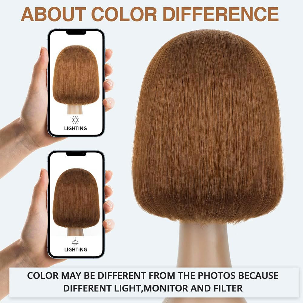 Bob Wig Human Hair 4X4 Lace Front Wigs Human Hair Brazilian Virgin Hair Straight Bob Lace Frontal Wigs for Women Pre Plucked with Baby Hair Chocolate Color 14 Inch