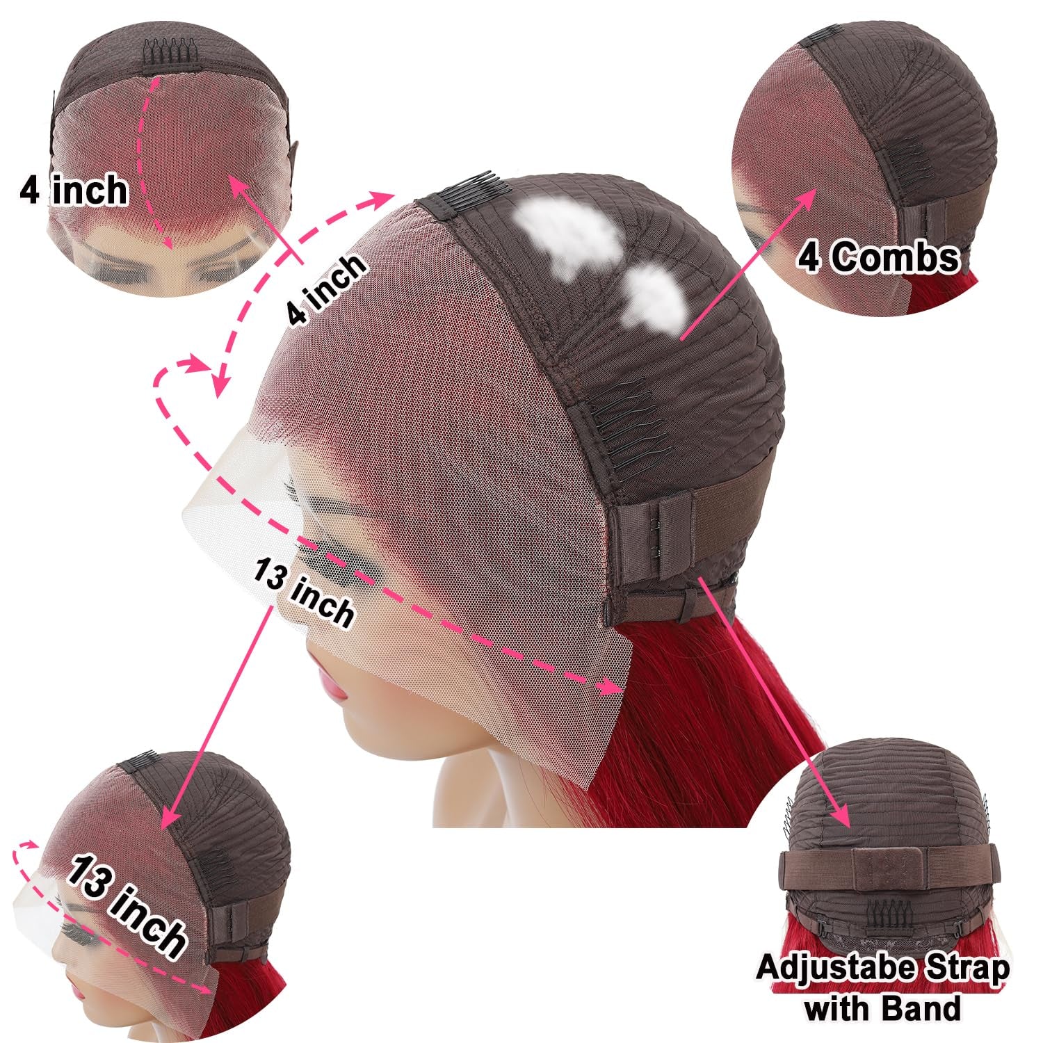 99J Lace Front Wigs Human Hair 180 Density HD Transparent Lace Human Hair Wig 13X4 Straight Human Hair Wigs with Baby Hair Virgin Human Hair Pre Plucked Natural Hairline (20Inch, Burgundy)