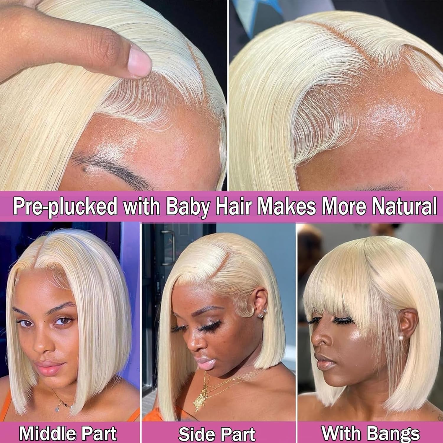 613 Bob Wig Human Hair Blonde 13X4 Lace Frontal Wigs for Black Women Bob Lace Front Wig Brazilian Virgin Human Hair Bob Wig 180% Density Pre Plucked with Baby Hair 14 Inch