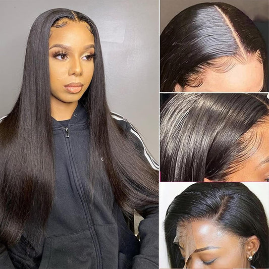 Straight Hair 13X4 Lace Front Human Hair Wigs 150% Density Natural Color (18Inch)