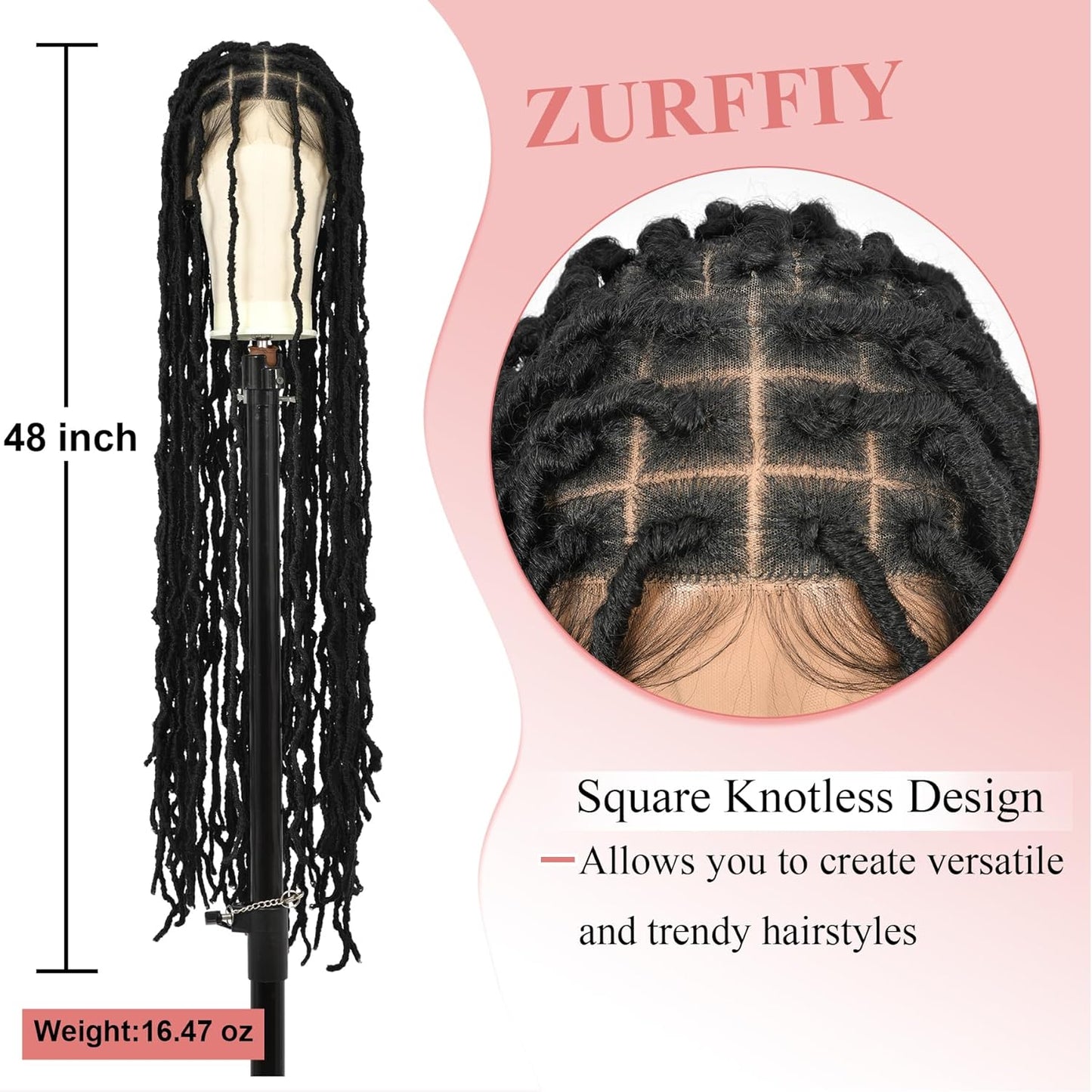 48" Knotless Braided Wigs Faux Locs Wig for Women Full Double Lace Front Braided Wigs with Baby Hair Human Hair Blended Braided Lace Front Wigs Braided Wig Black