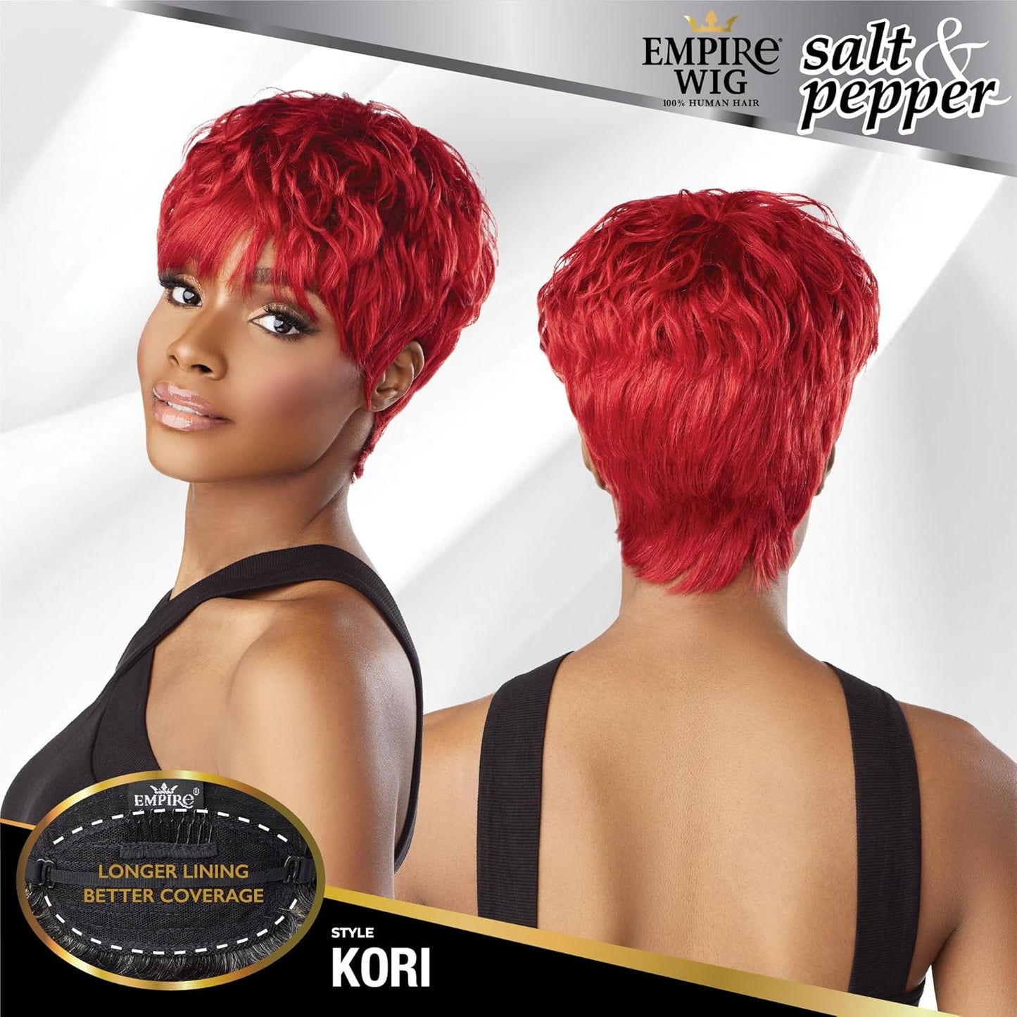 Empire Human Hair Wig - Salt and Pepper Kori Contouring Mesh Cap Heat Safe (1 JETBLACK)