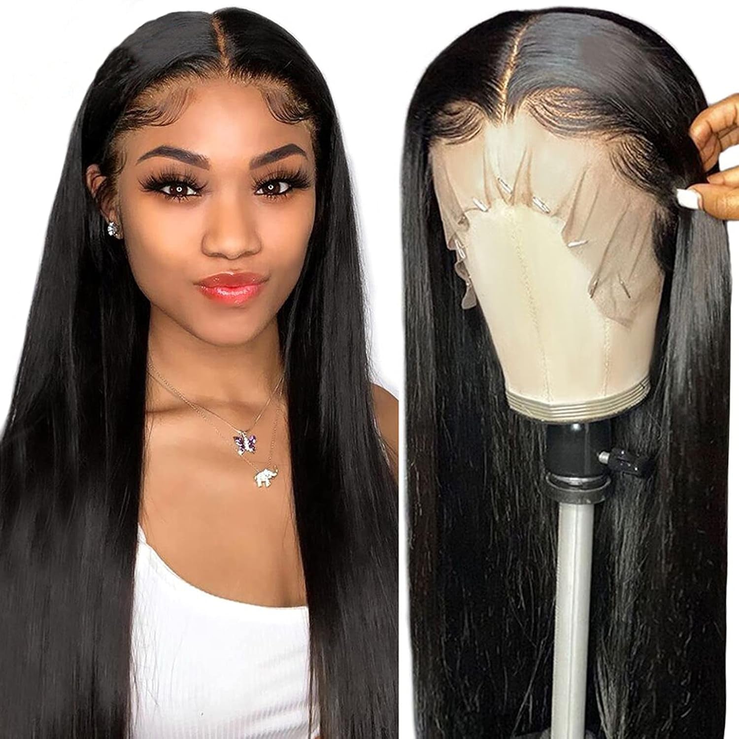 360 Lace Wigs for High Ponytail and Updo Human Hair Pre Plucked with Bay Hair 150% Density Unprocessed Brazilian Virgin Human Hair Wigs Natural Black Silk Straight Wig for Women, 18 Inch